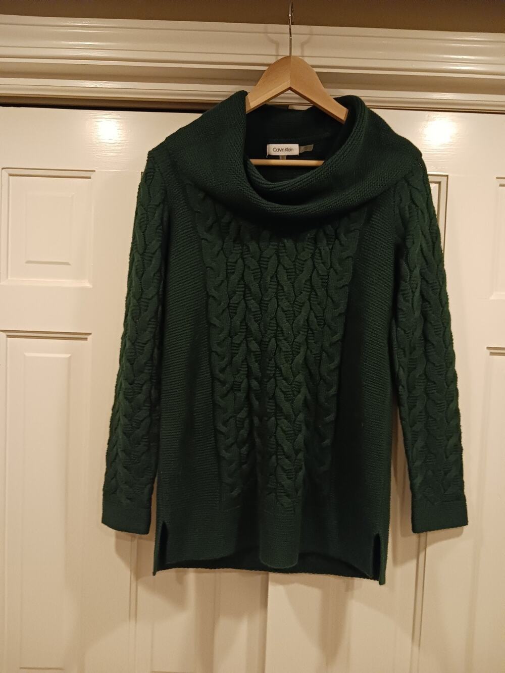 Fisherman Green Cable Knit Cowl Neck Women's Sweater Sz M Casual Academia Preppy